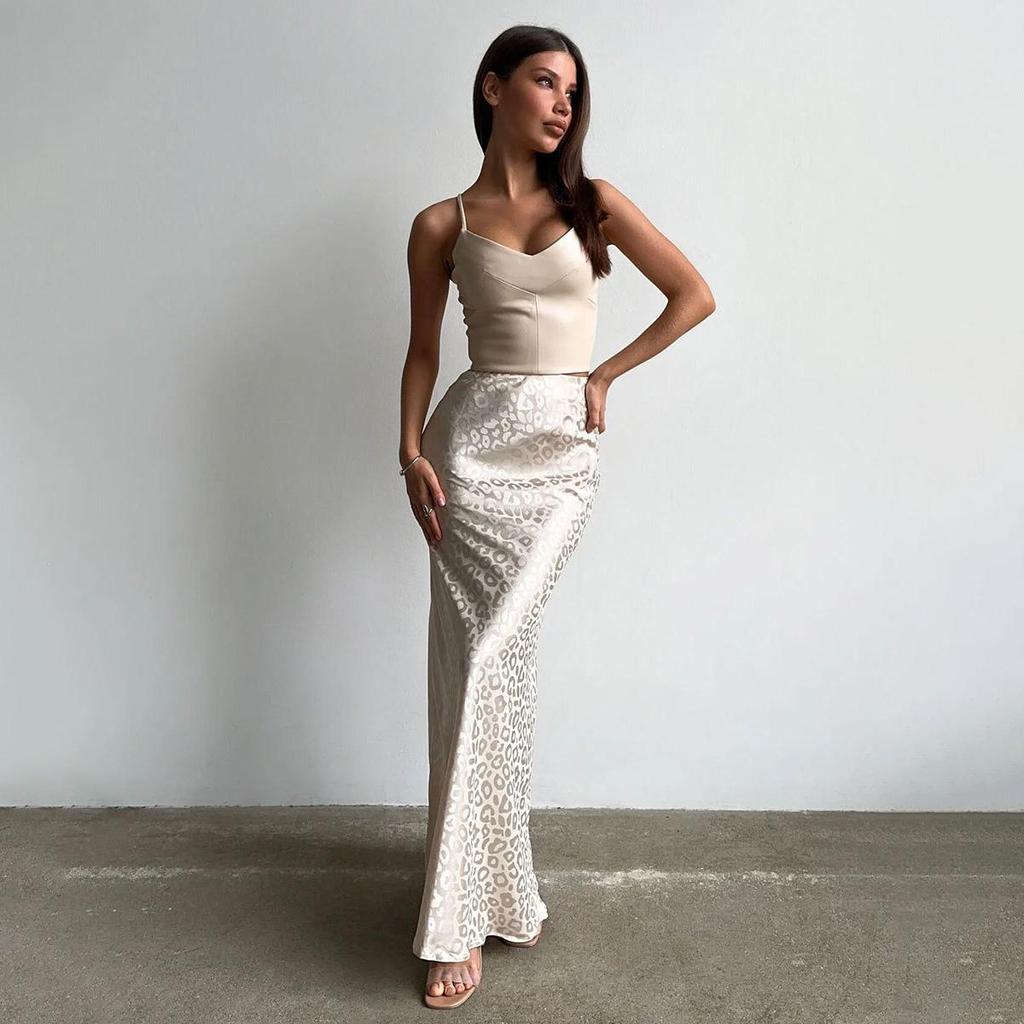Women Long Leopard Print Ankel-Length Skirts High Waist