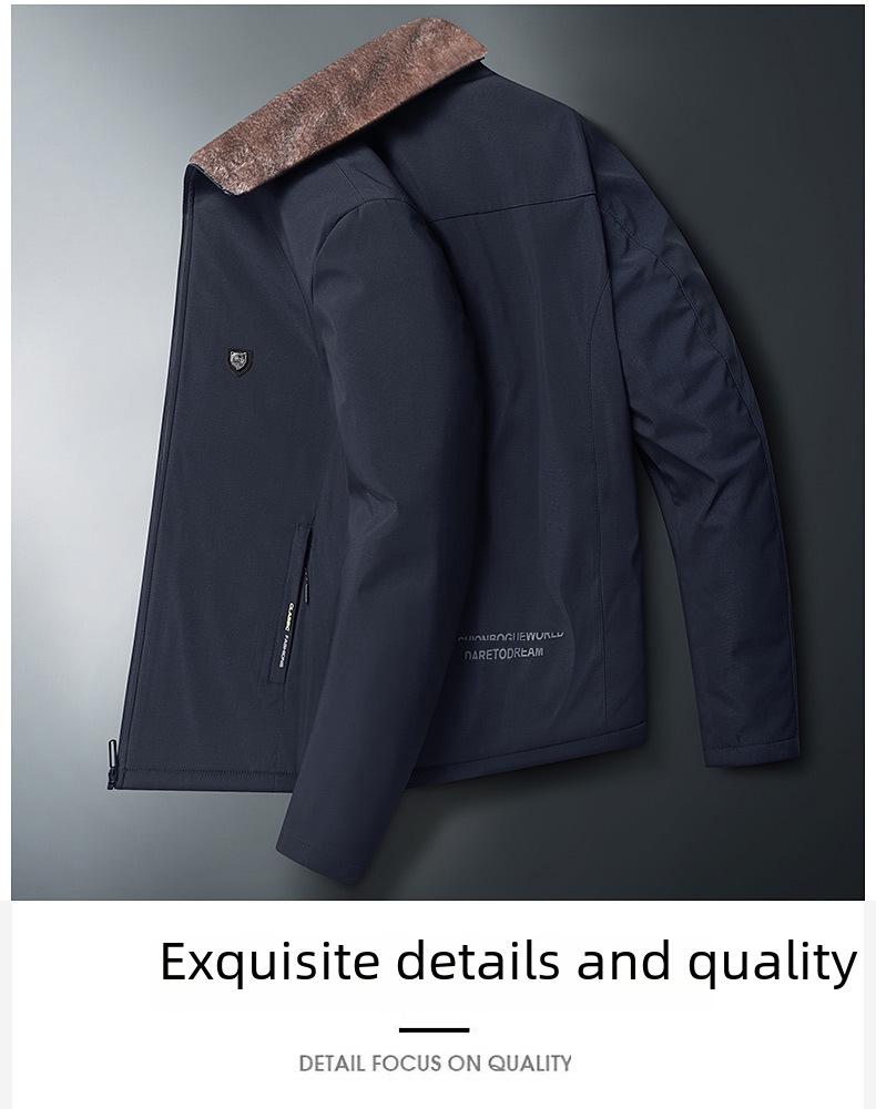 Mit Baumwolle gefütterter, warmer Wintermantel aus Samt für Herren mittleren und höheren Alters – lockere Passform, mittlere bis lange Größe.