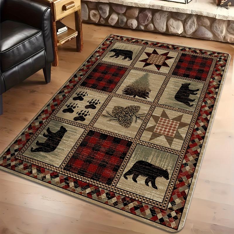 Rectangular Bear Pattern Area Mat Memory Foam Machine Washable Perfect for Indoor Outdoor Use Autumn Winter Non-Slip Decor Rugs