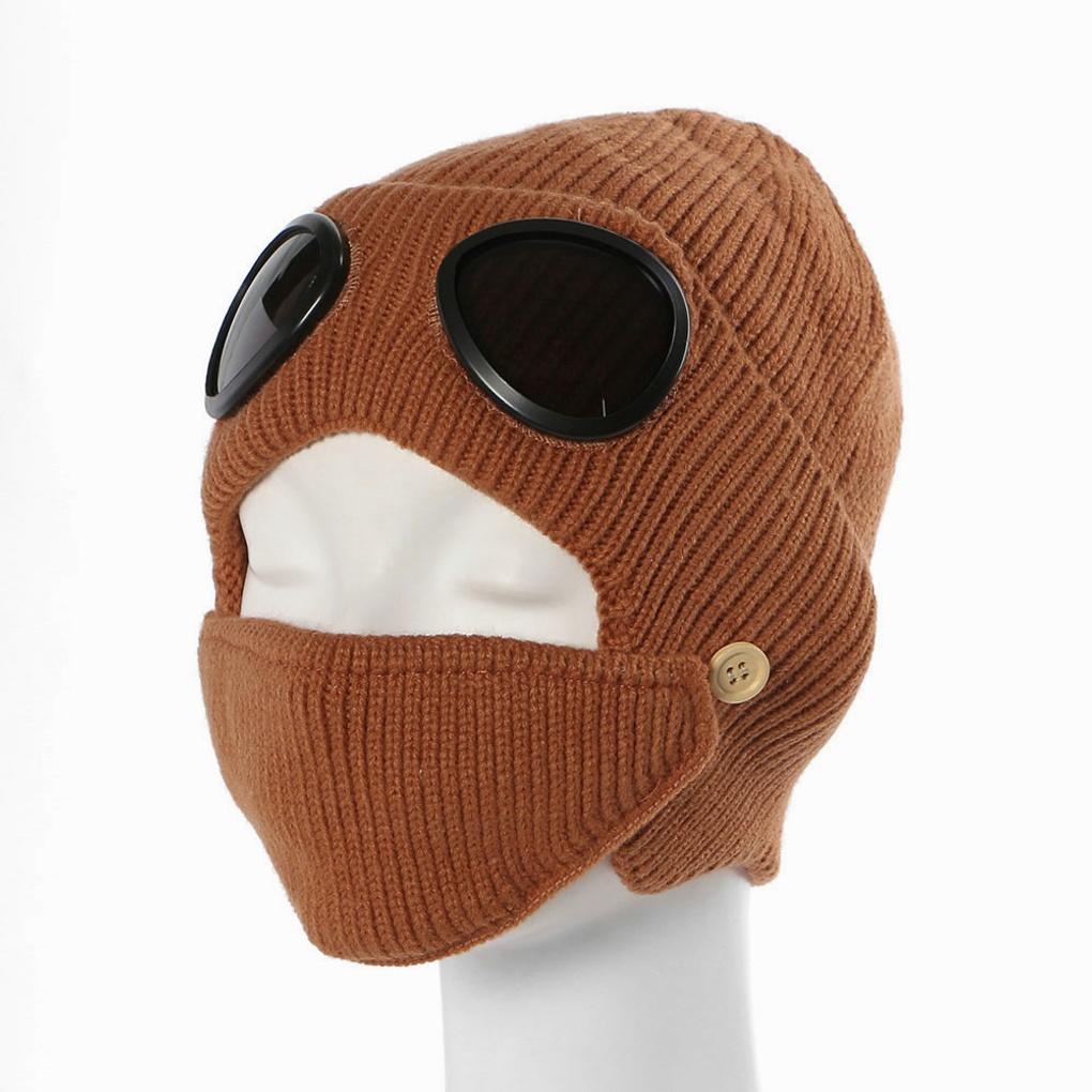 Mask, goggles, beanie hat, winter knit, celebrity