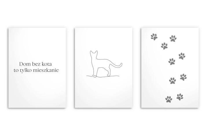 Wall Paintings Posters Black and White Line Art with Frame Set for Living Room Cat