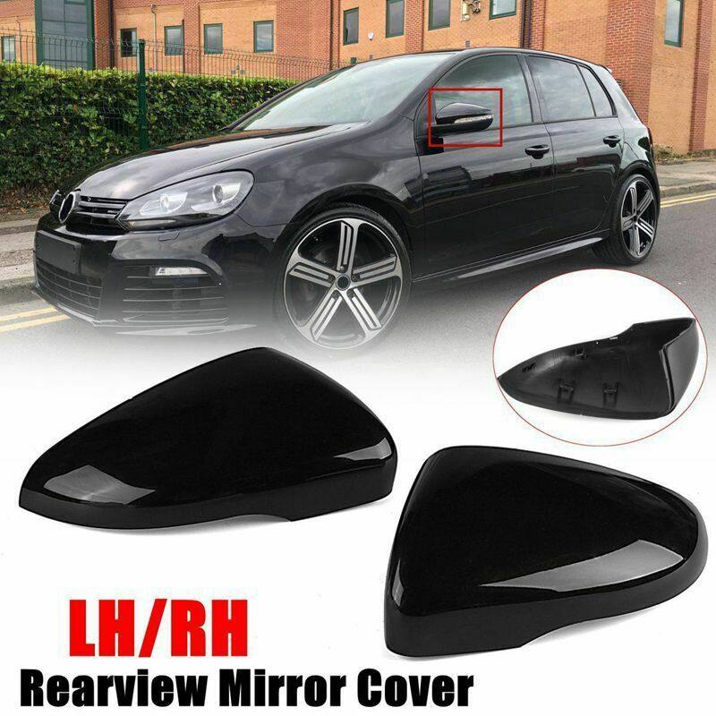 Pair Left Right Gloss Black Wing Mirror Cover Cap Casing For VW Touran Golf MK6