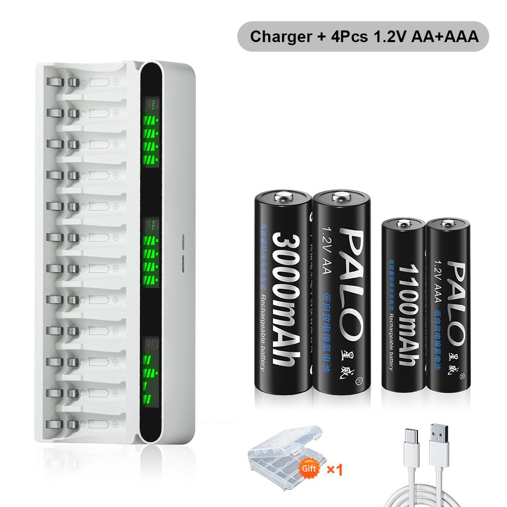 PALO 1.2V AA &AAA Ni-MH Dobíjecí Baterie Baterie 3000mAh &1100mAh 2A 3A Baterie +12 Slotů LCD USB 1.2V AA AAA NIMH NI-CD Nabíječka Baterií
