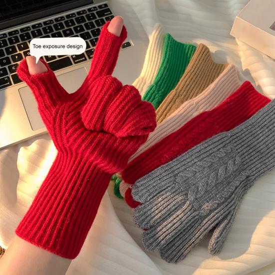 Wool Blend Knitted Gloves Unisex Winter Touchscreen Gloves Windproof Warm Finger Gloves for Driving Texting Daily