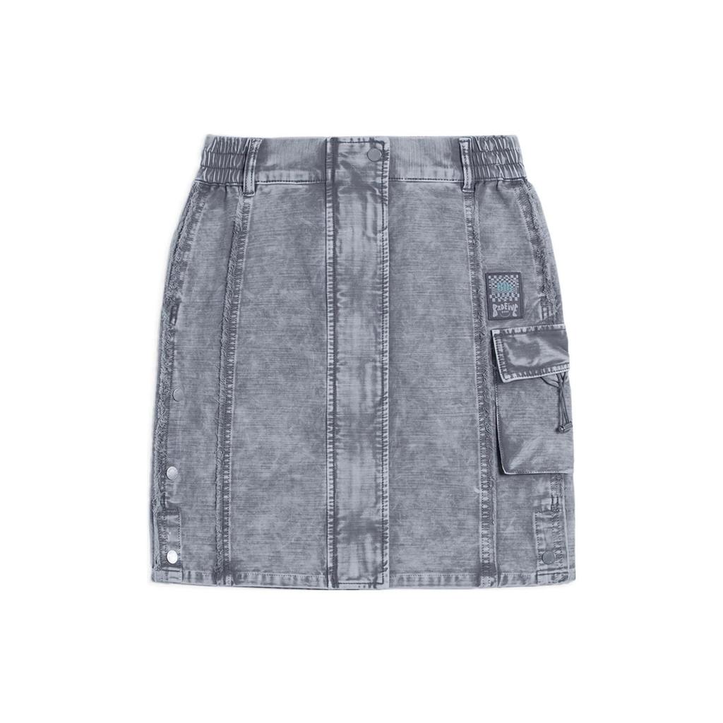Li Ning Badfive Washed Elastic Waist Straight Casual Denim Skirt Women Skirts Gray ASKS158-1