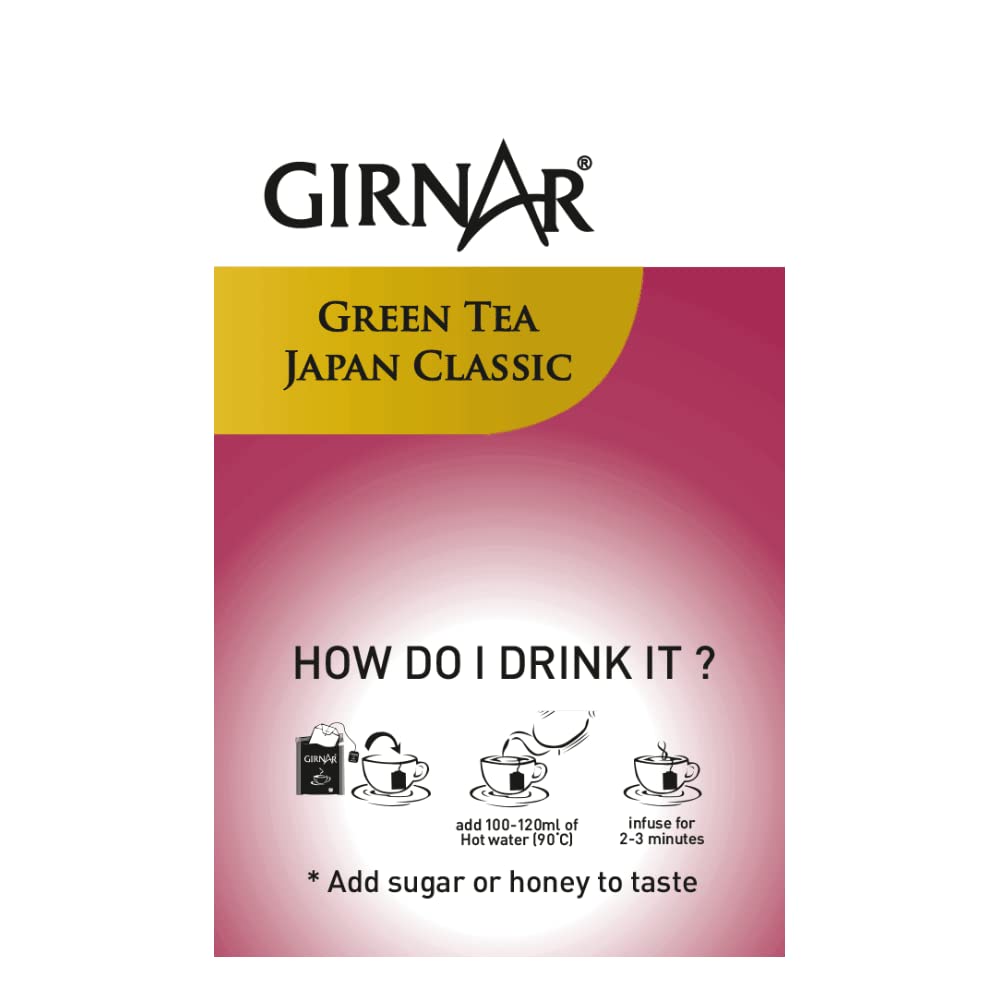 Girnar Green Tea Japan Classic Foil Wrapped Tea Bags Mild Aroma Smooth Taste Daily Brew 10 Bags Pack Of 1 Green Tea