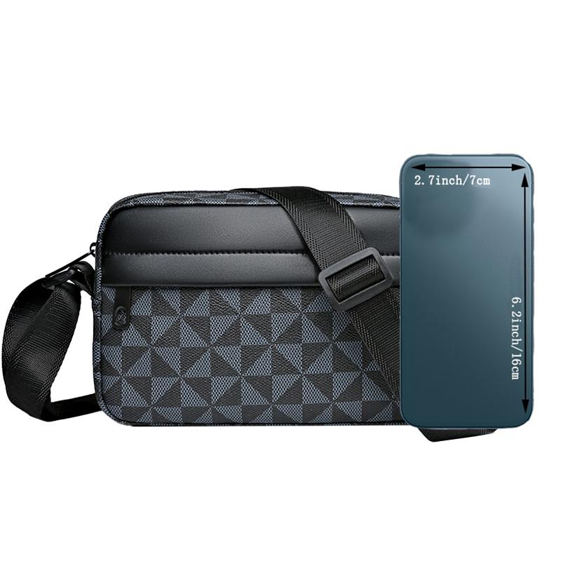 Casual Business Shoulder Bag for Men Pu Leather Messenger Bag Wide Strap Crossbody Bags Square Plaid Designer Male Sling Bags