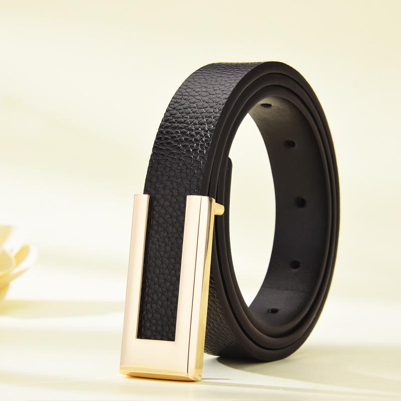 Women'S Thin Belt Casual Smooth Buckle Belt Women'S Decoration With Suit Pants Dress Jeans