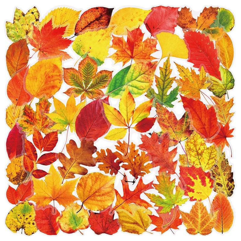 

50PCS Kawaii Autumn Leaves PVC Sticky Sticker Aesthetic DIY Decoration Scrapbooking Hand Accounting Supplies