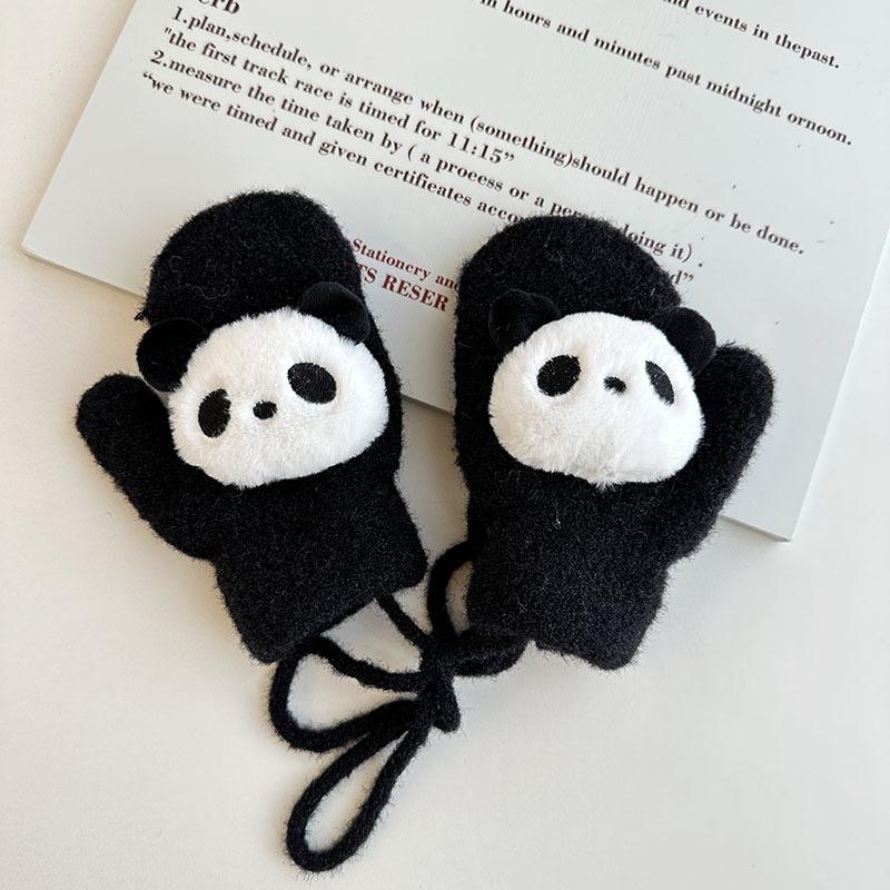 Children's Gloves Autumn and Winter Cartoon Cute Velvet Finger Korean Style Halter Neck Knitted Warm Velvet Thickened Baby Gloves