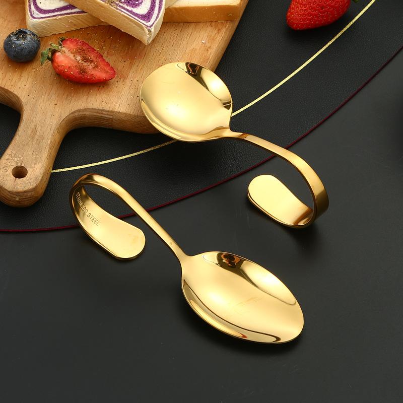 Stainless Steel Service Tableware Curved Handle Spoon Hotel Golden Independent Dining Curved Hotel Supplies Spoon