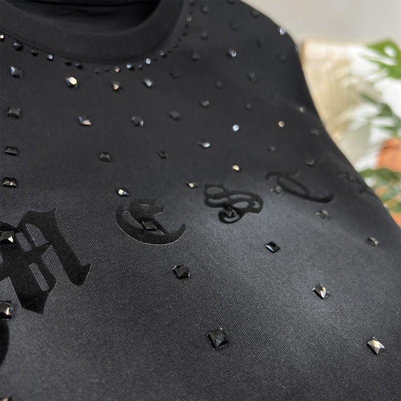 Trend Fashion Summer Bottoming Shirt Men O-Neck Letter Printing Diamonds Korean Casual Short Sleeve Loose Pullovers T-shirt Tops