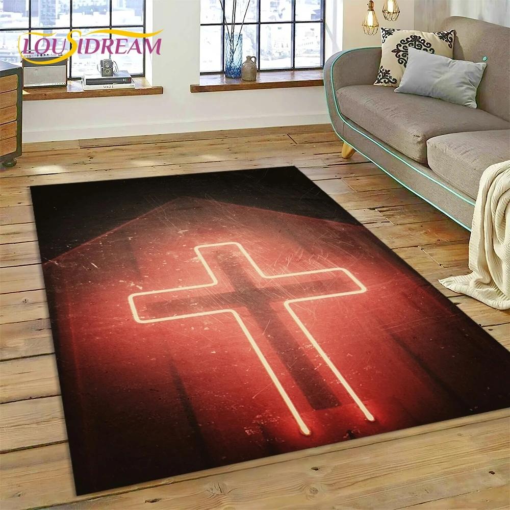 New 3D Pray Holy Bible Cross Jesus Carpet for Living Room Bedroom Home Decor,Floor Mat Non-slip Decoration for Sofa Doormat Gift