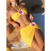 Neues Sexy Rüschen-Dreiteiler-Bikini-Set Badeanzug für Damen Blumen-Badebekleidung Damen Neckholder Push-Up Badeanzug