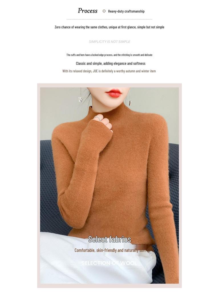 Women's Slim-Fit Semi-High Neck Long Sleeve Knitwear Pullover for Autumn and Winter