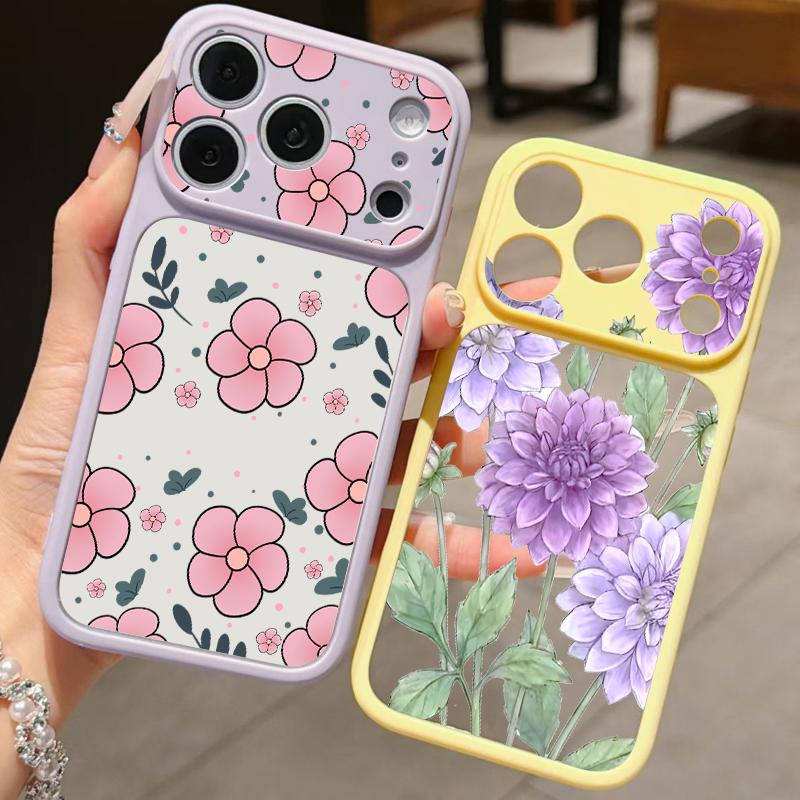 Cartoon Flowers Print Case For iPhone 17 Pro Max For iPhone 16 15 14 13 Pro Max Luxury Hybrid TPU+PC Clear Back Hard Cover