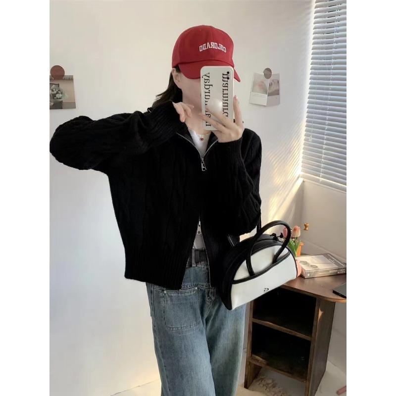 Zipper Turtleneck Knitted Cardigan Sweater Women's Winter Design Sense Loose Lazy Style Casual Top Tide