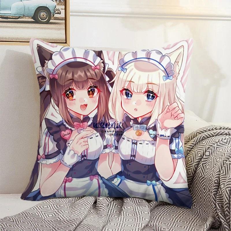 Nekopara 50x50 Cushion Cover 45 × 45 Decorative Pillowcase for Pillow Home Decor Car Decoration Pillowcases Bed Cushions Kawaii