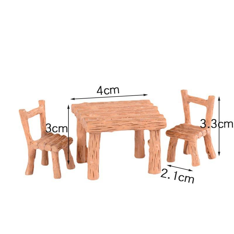 Mini Imitation Solid Wood Tables and Chairs Micro Landscaping Resin Square Wooden Tables Chairs Benches Miniature Ornaments