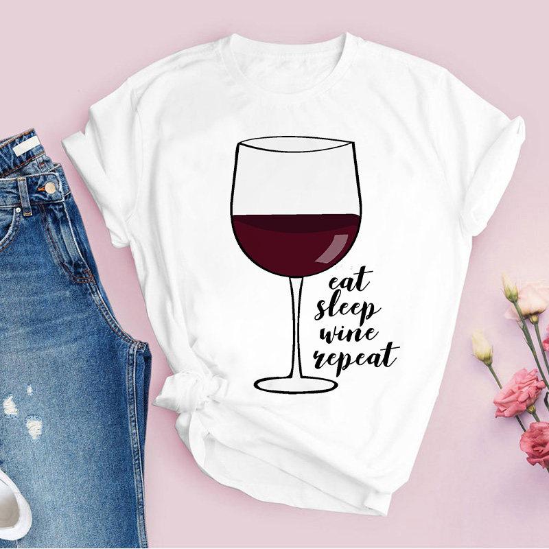 Rotweinglas Muster Reine Baumwolle Bedruckt Unisex und Damen Mode Trend T-Shirt Neu Personalisiert Rundhals Lässiges T-Shirt