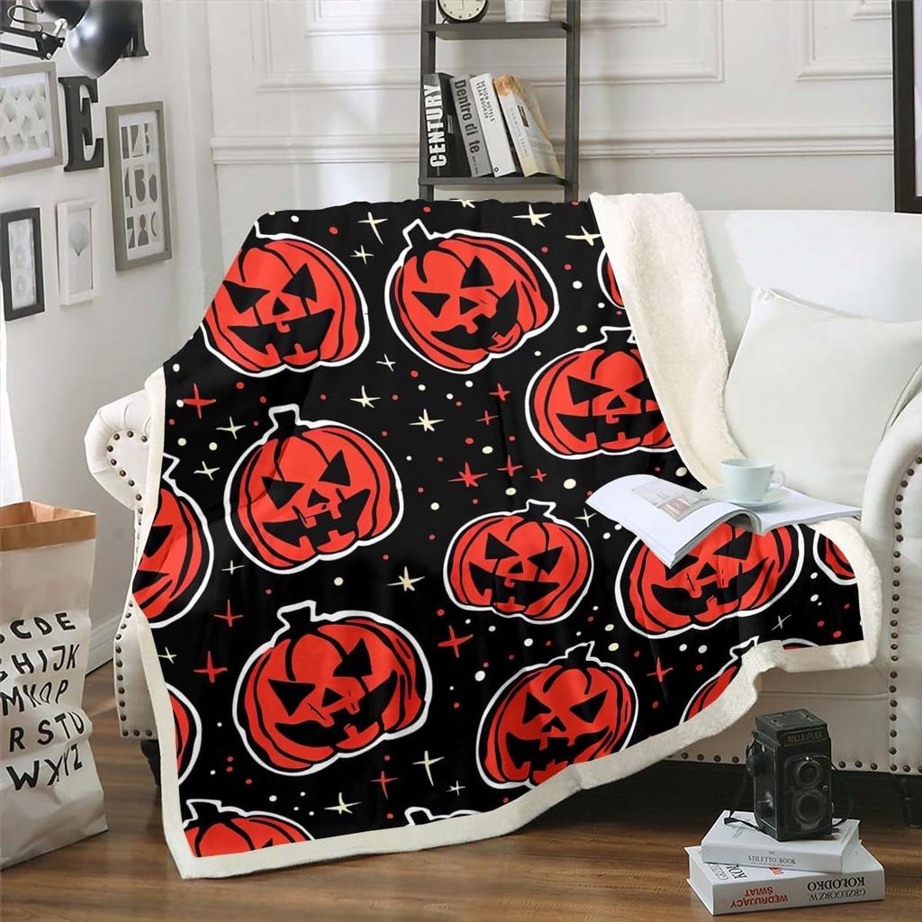 Halloween Ghost Blanket Soft Fleece Throw Pumpkin Spider Web Design Home Decor Party Gift Kids Room
