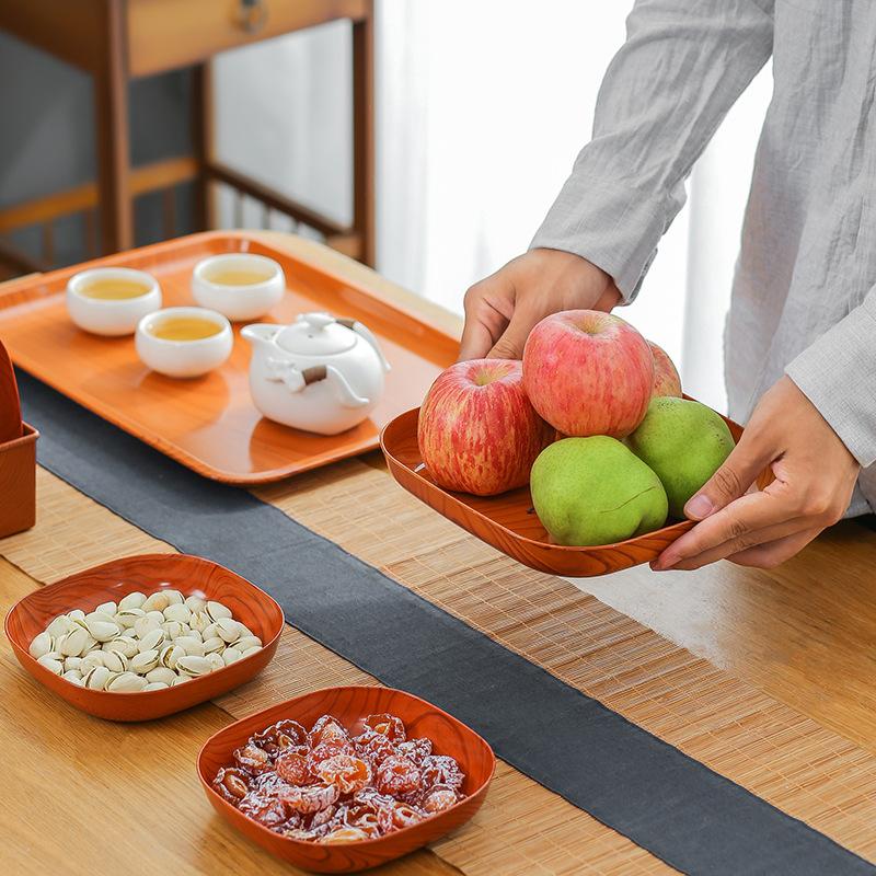 1/2Pcs Japanese Imitation Wood Grain Snack Dish Food Grade Pp Material Vegetable Dish Fruit Dish Kitchen Bowl Dish Dinnerware