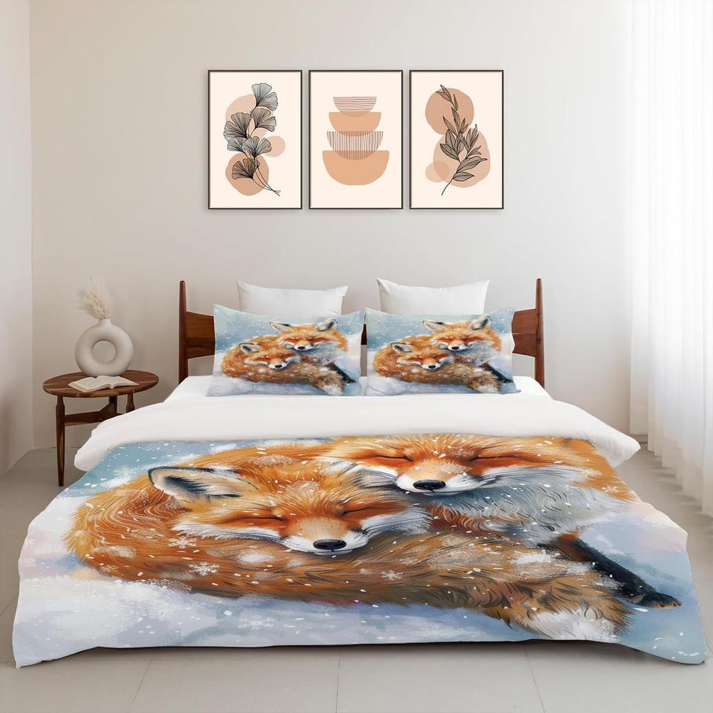 Fox Theme Three-Piece Quilt Cover 3D Digital Printing Bedding Set Bed Cover