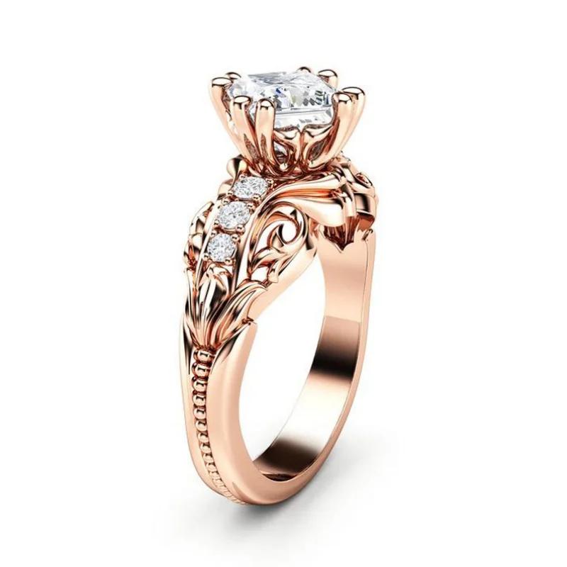 European and American Design Classic Hollow Carved Rose Gold Claws Inlaid with Zircon Rings Elegant Jewelry Accessories