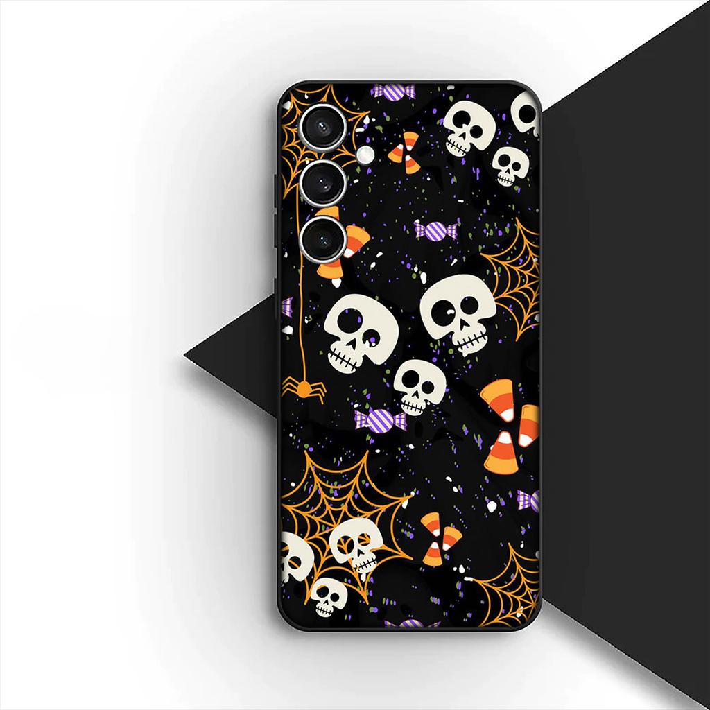for Samsung Galaxy A35 A36 A55 A26 A05 A06 A14 A50 A51 A53 A54 A12 A13 A23 Phone Case with Little Ghost Halloween Pumpkin Flower