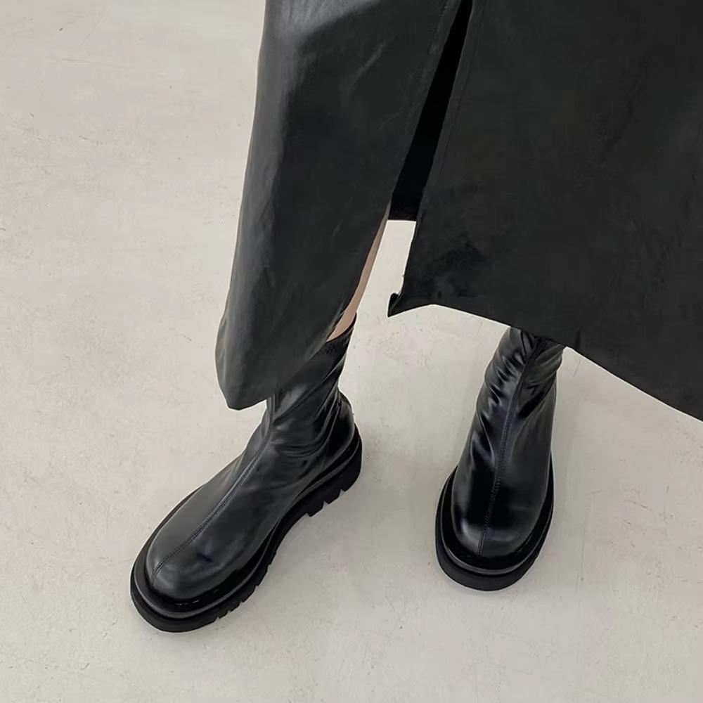 Womens Boots Spring\Autumn Round Head Thick Sole Elastic Boot New Pine Cake Bottom Breathable Chelsea Women Platform Shoes Women