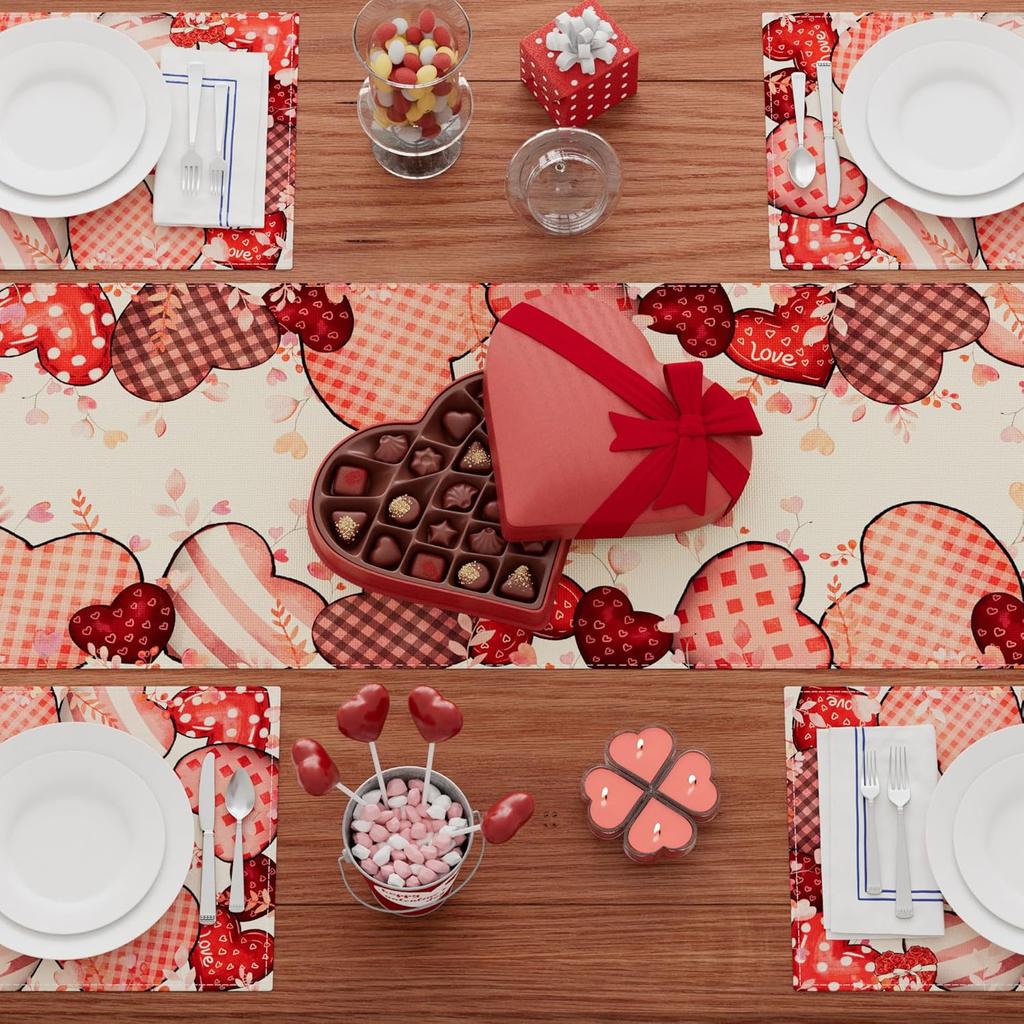 XCHI Love Hearts Valentine's Day Table Runner Table Decoration for Party Home Kitchen Dining Holiday Decor 13x72 Inch