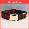 Pet Dog Collar With Grid Print Design And Bone Decor For Gift And Holiday