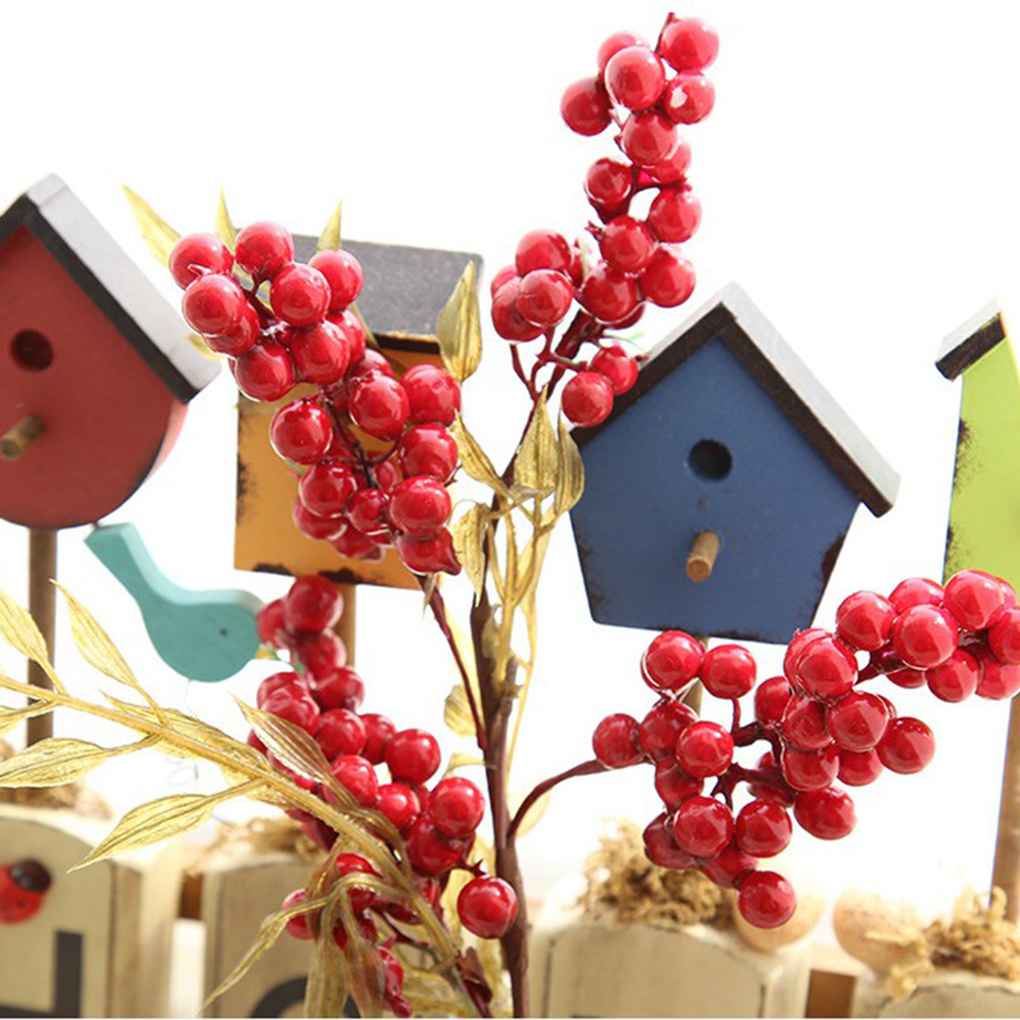 Vivid Red Christmas Fruit Berries Beans Artificial Flowers Shop Living Room Foam Flower