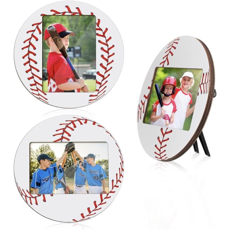 2Pcs Wood Baseball Soccer Photo Frames Sports Themed Tabletop Display Picture Holders for Home Decors for Athletes Team