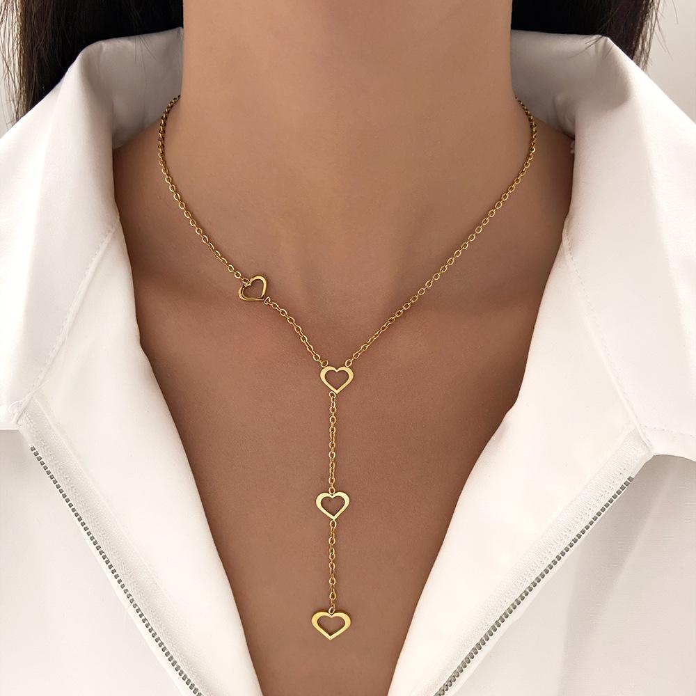 2026 Titanium Steel Love Necklace for Women Fringe Sweater Chain Adjustable Length & Width Personality Niche Fashion Jewelry Non-Fade Light Luxury