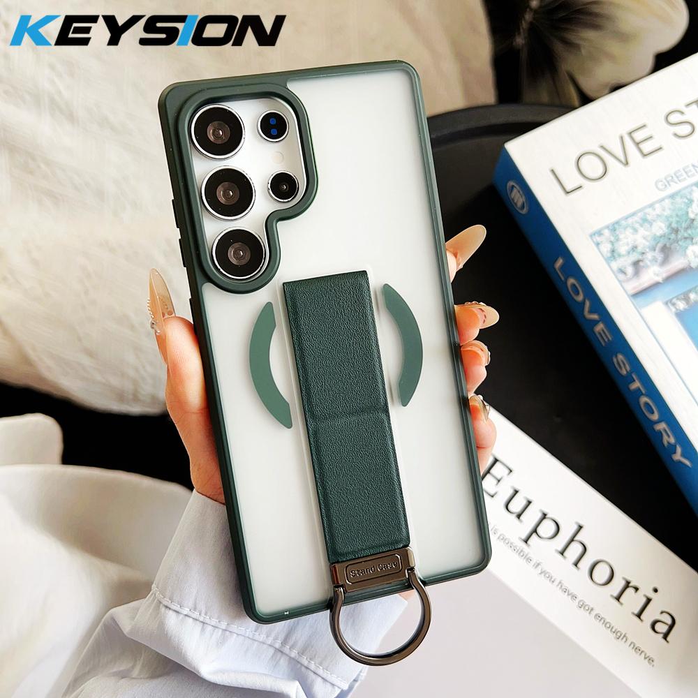 KEYSION Magnetic Phone Case for Samsung Galaxy S23 S24 25 Ultra Translucent Matte Silicone+PC Upright Kickstand Shockproof Back Cover