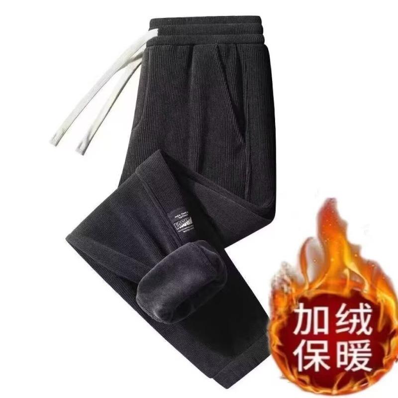 Corduroy fleece pants men's large size fashion trend splicing corduroy casual pants