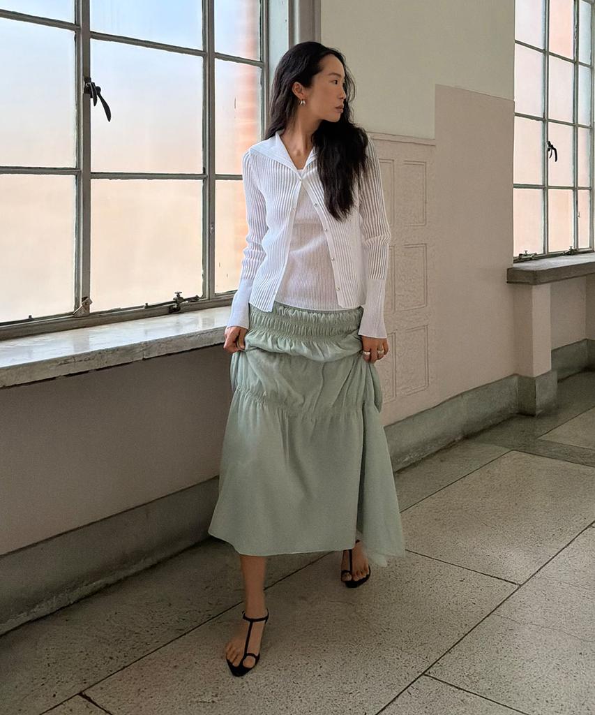 Baniseunyuyog 26Ss Pleated Tiered Skirt Mint