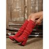 Double Buckle High-heeled Fashion Boots 2025 Winter New Suede Plus Size Thick Heel Round Toe Boots for Women