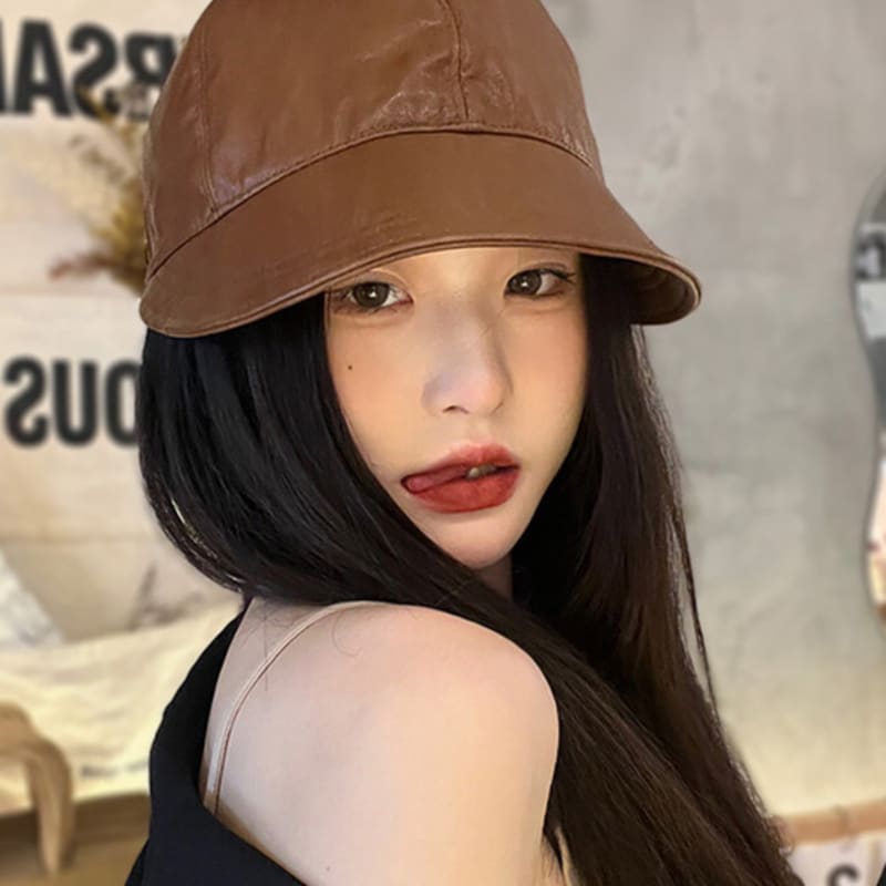 

LOOKING4U Retro Leather Stopper Ball Cap C3 Brown BROWN