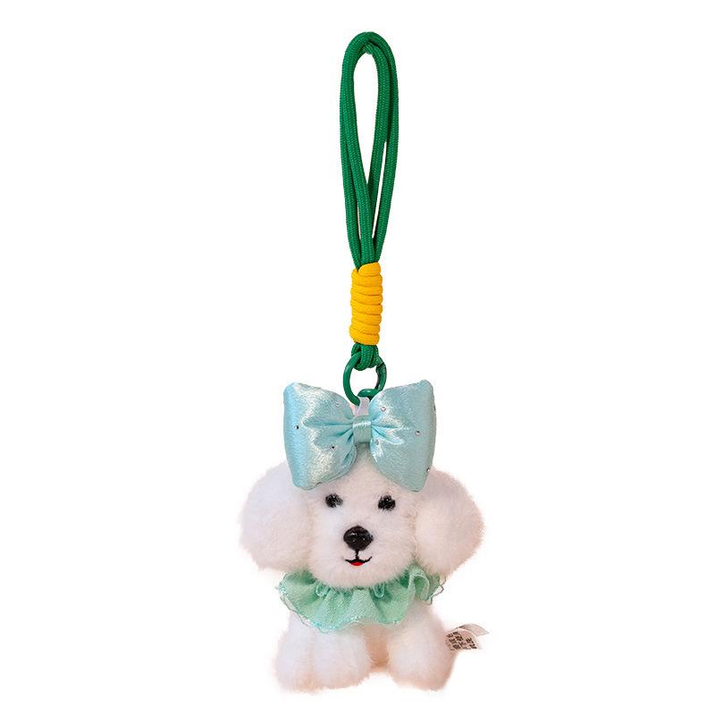 Adorable Princess Teddy Dog Pendant with Bow Tie - Plush Keychain Doll