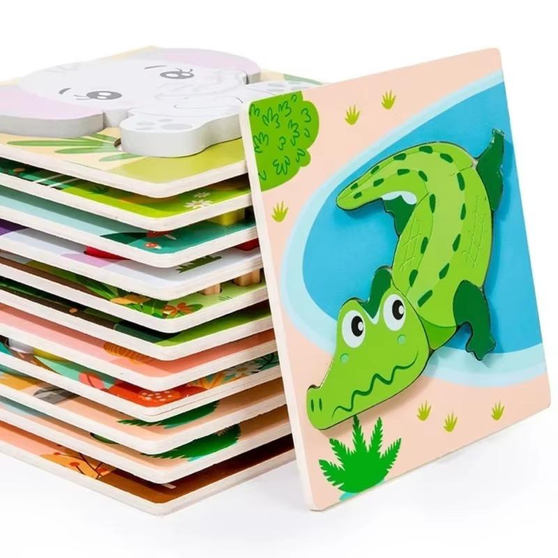 Wooden 3D Puzzle Children's Educational Cartoon Animals Early Learning Intelligence Puzzle Game Toys Tangram For Children Gift