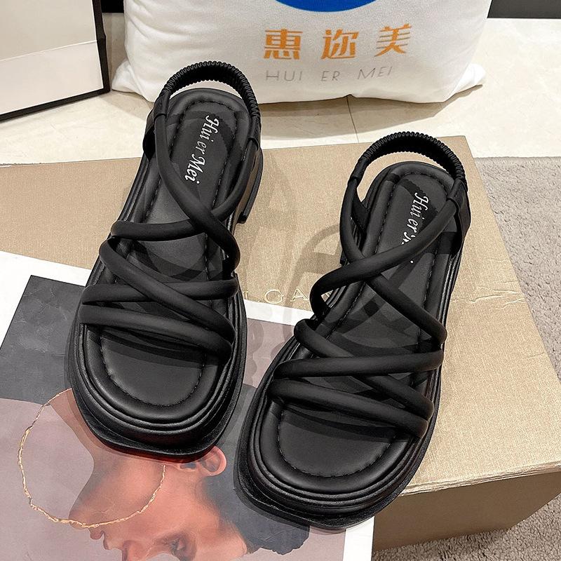 

Sandals women s 2024 new thick-soled heightened soft-soled small Roman sports outer wear women s summer high-heeled muffin 42 чорний