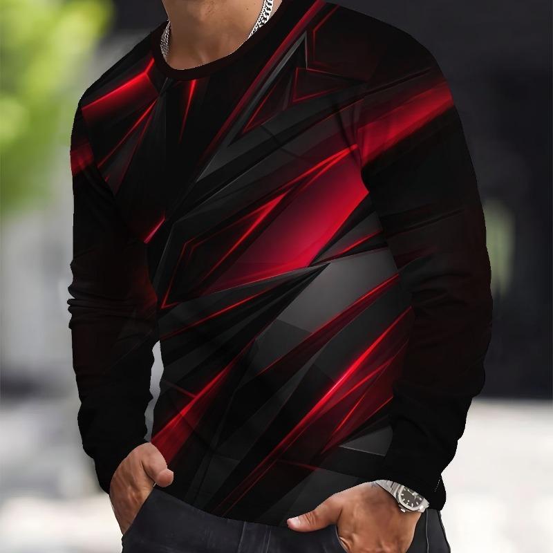 Men's casual printed long-sleeved round neck pullover fashionable long-sleeved T-shirt