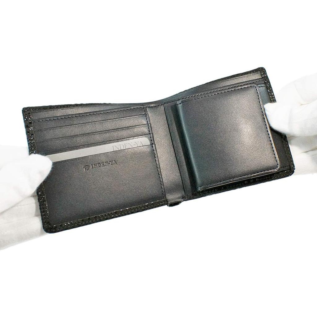 Inden Bifold Geldscheinfach Box Typ Münze schwarzer Hintergrund x schwarz kleines kariertes Muster [Indenya] Brieftasche, S, Geldbörse, Hirschleder, Lack,