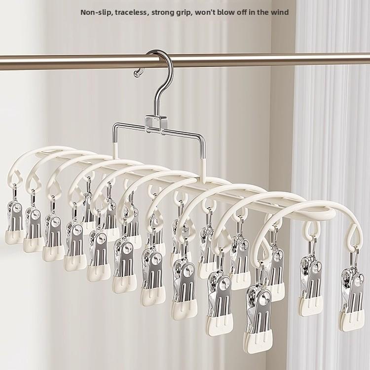 Multi-clip socks drying rack Household stainless steel windproof hanger Baby socks clip Balcony drying underwear hanger
