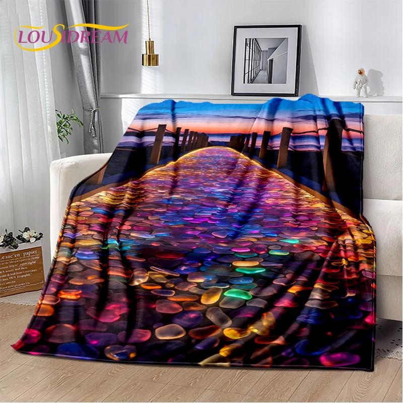 2025 New Style Beauty Colorful Pebble Road Beach Stone Scenery Blanket,Soft Throw Blanket for Home Bedroom Bed Sofa Cover Kids