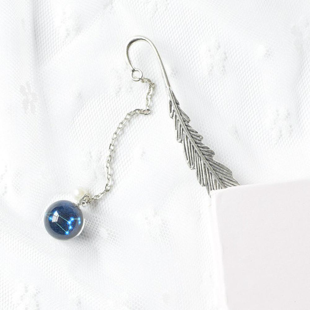Feather Bookmark Metal Book mark 12 Constellation Bookmark Bookmark Pendant Noctilucent Bookmark