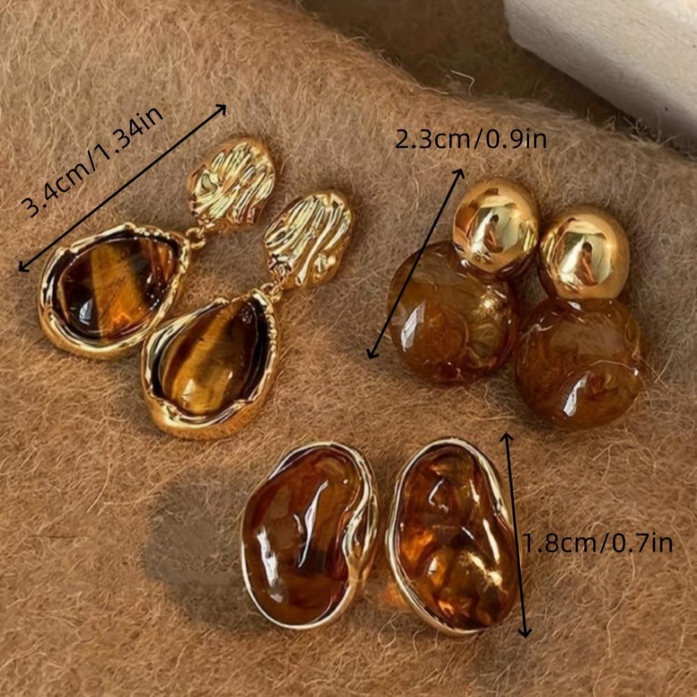 Trendy Retro Irregular Geometric Shape Water Drop Dangle Earrings Maillard Amber Color Earrings for Women Korean Jewelry Gifts