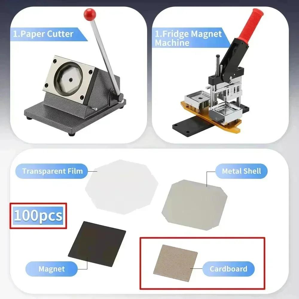 2x2" (Machine+Cutter+100 Magnets)Or(1000 Magnets Material) DIY Custom Photo Kit Fridge Magnet Button Maker Machine Refrigerator